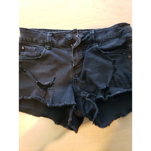 EN JEAN Black Denim Shorts Raw Hem Small - Picture 1 of 8